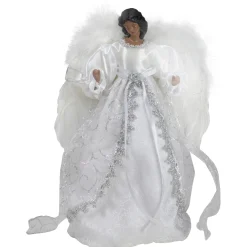 Northlight Angels-14" African American Silver And White Angel Christmas Tree Topper, Unlit