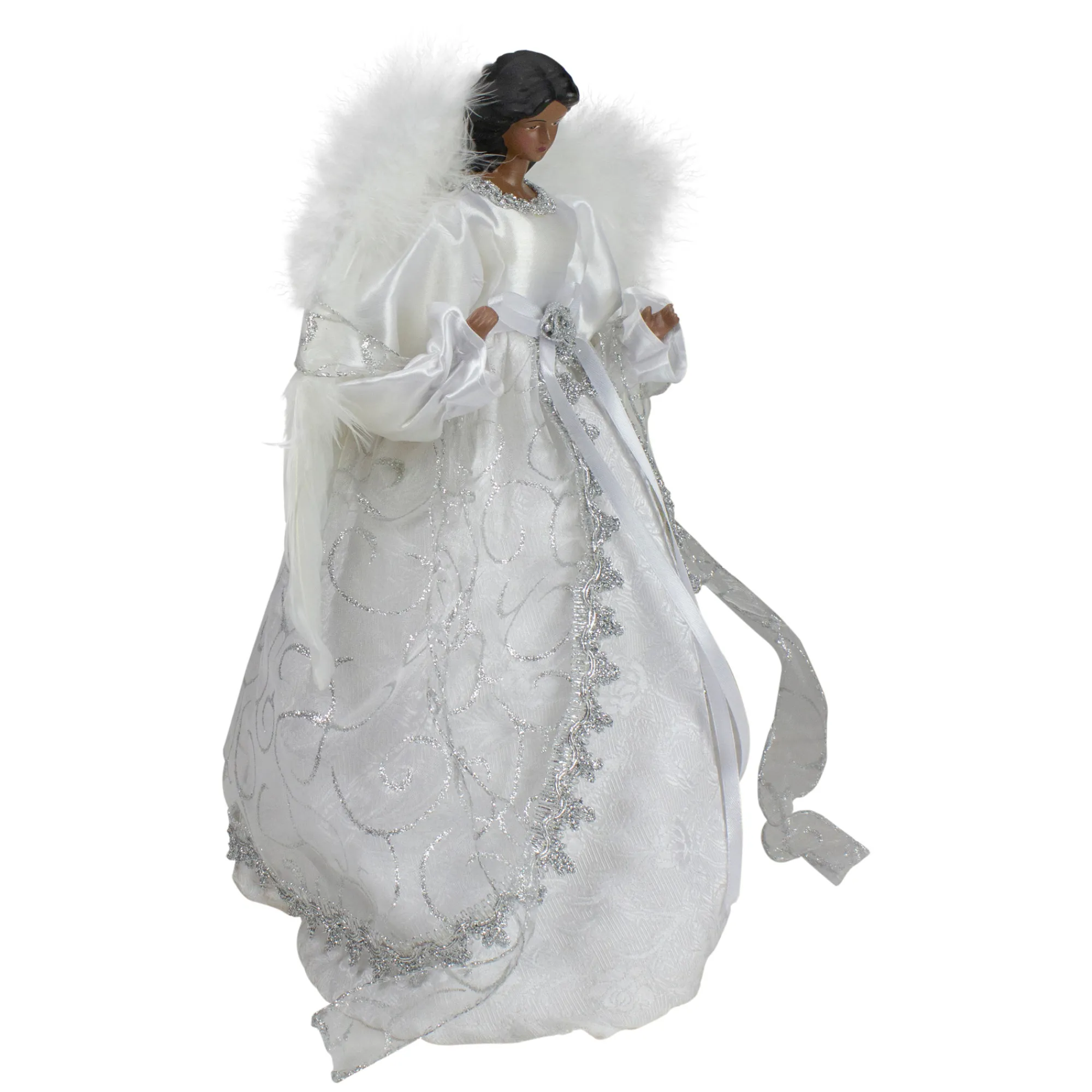 Northlight Angels-14" African American Silver And White Angel Christmas Tree Topper, Unlit