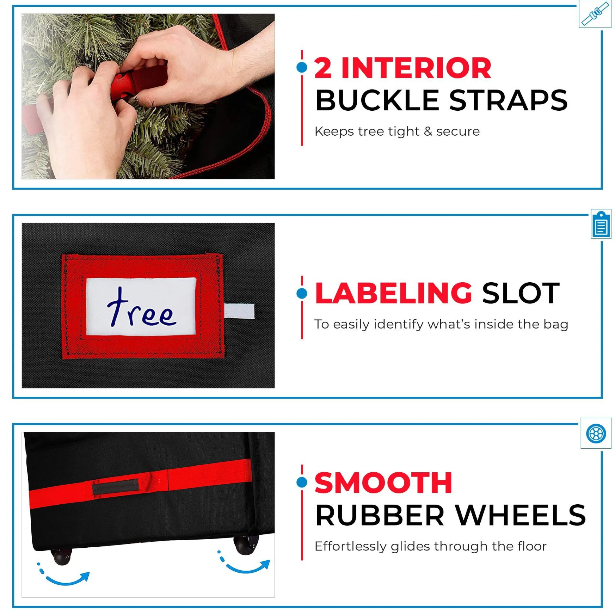 osto Tree Storage-48" Black Rolling Tear Resistant Artificial Christmas Tree Storage Bag