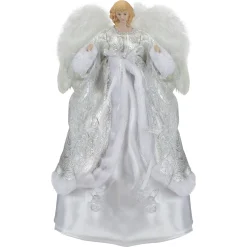 Northlight Angels-18" Blonde Angel In White And Sliver Dress With Faux Fur Trim Christmas Tree Topper