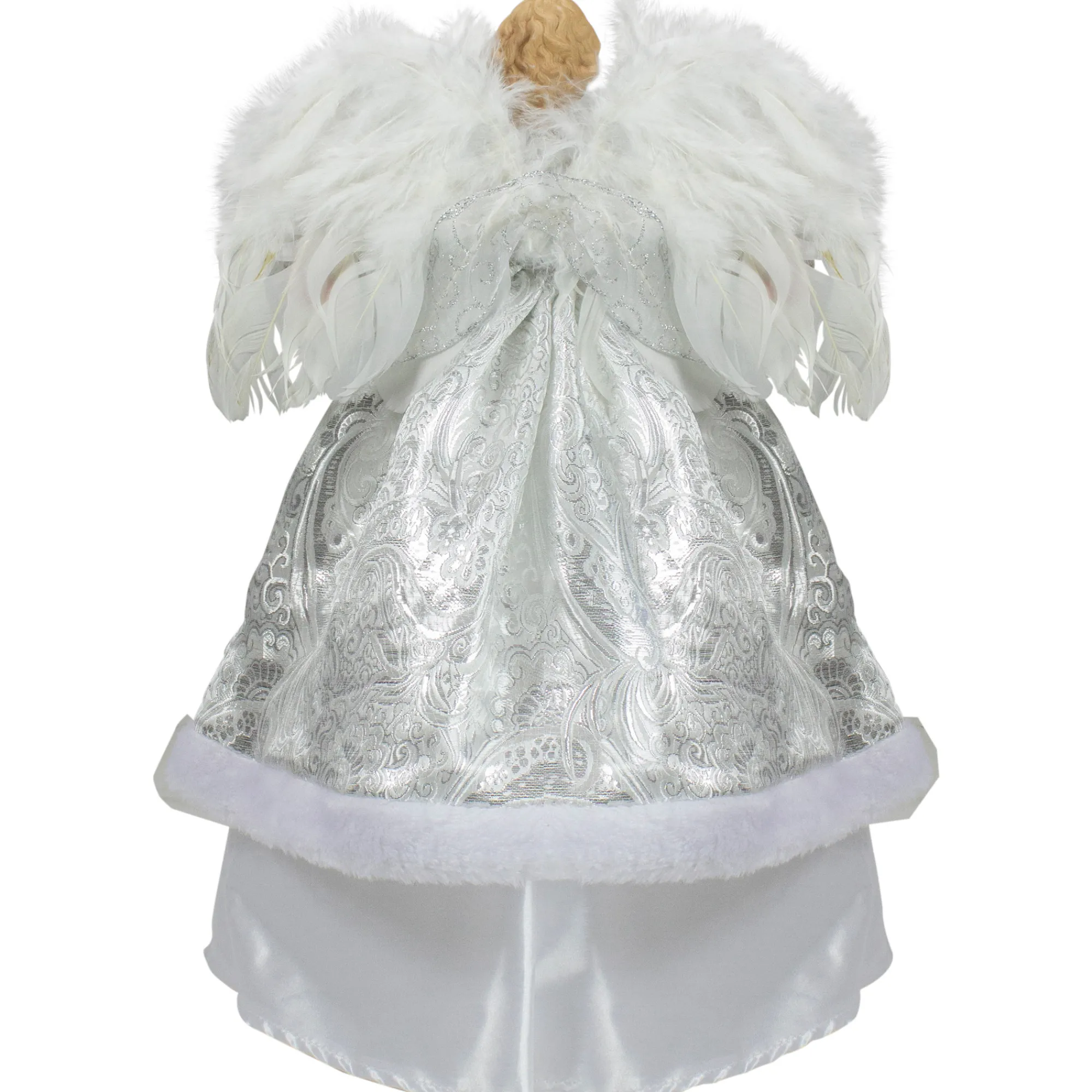 Northlight Angels-18" Blonde Angel In White And Sliver Dress With Faux Fur Trim Christmas Tree Topper