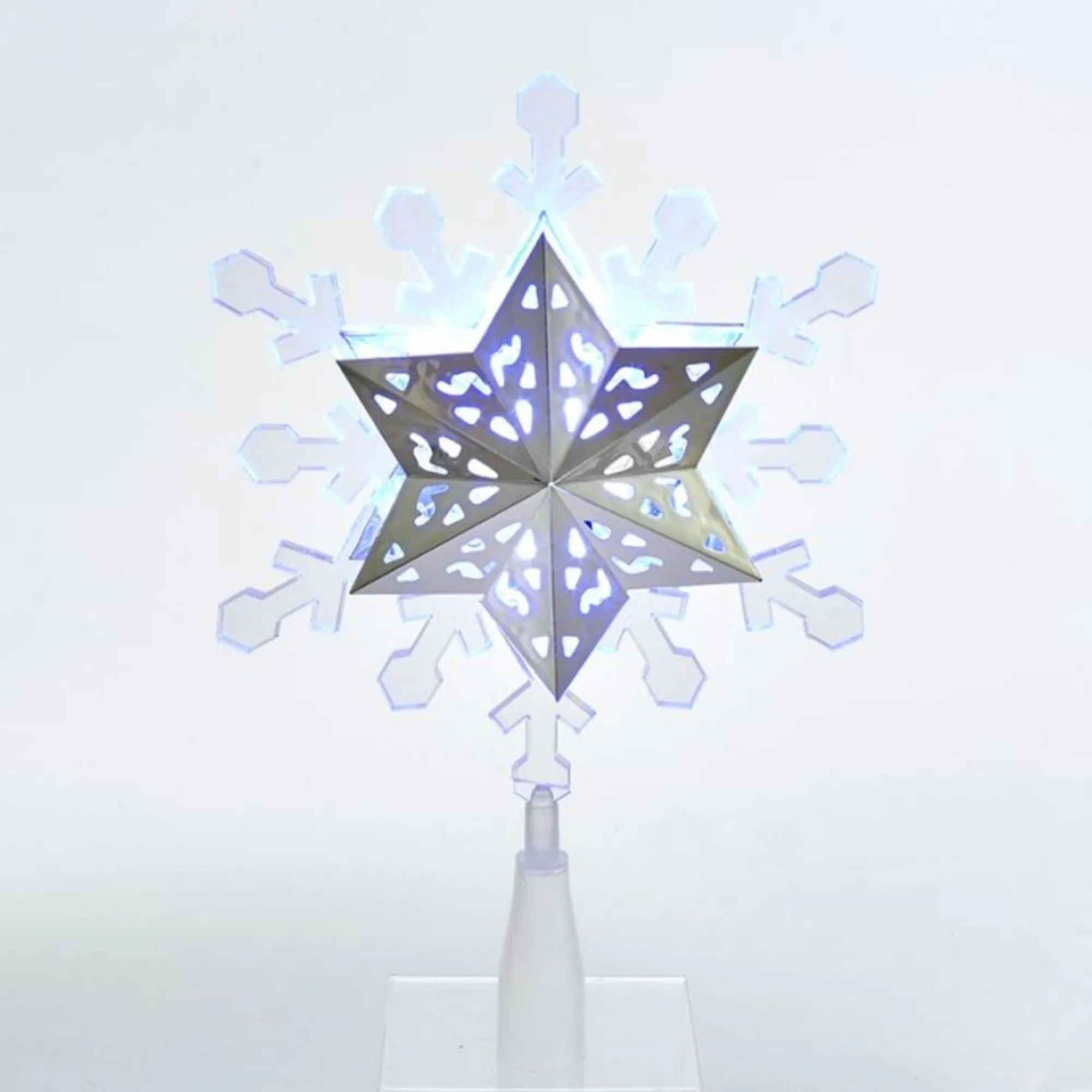 CC Christmas Decor Stars-9" Blue And White Christmas Decorative Led Rotating Snowflake Tree Topper