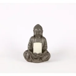 Hi-Line Gifts Finials-12.25" Brown And Gray Sitting Buddha Holding A Bowl Outdoor Garden Statue