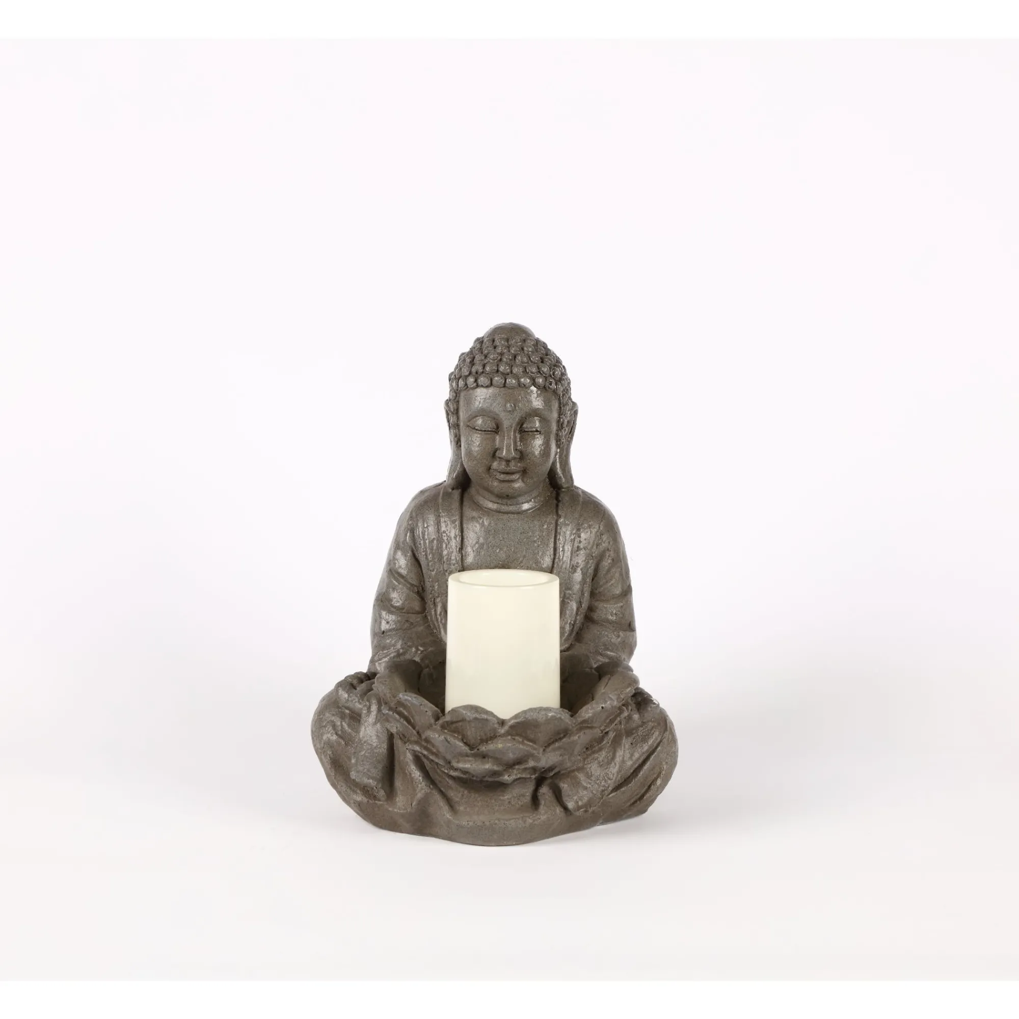 Hi-Line Gifts Finials-12.25" Brown And Gray Sitting Buddha Holding A Bowl Outdoor Garden Statue
