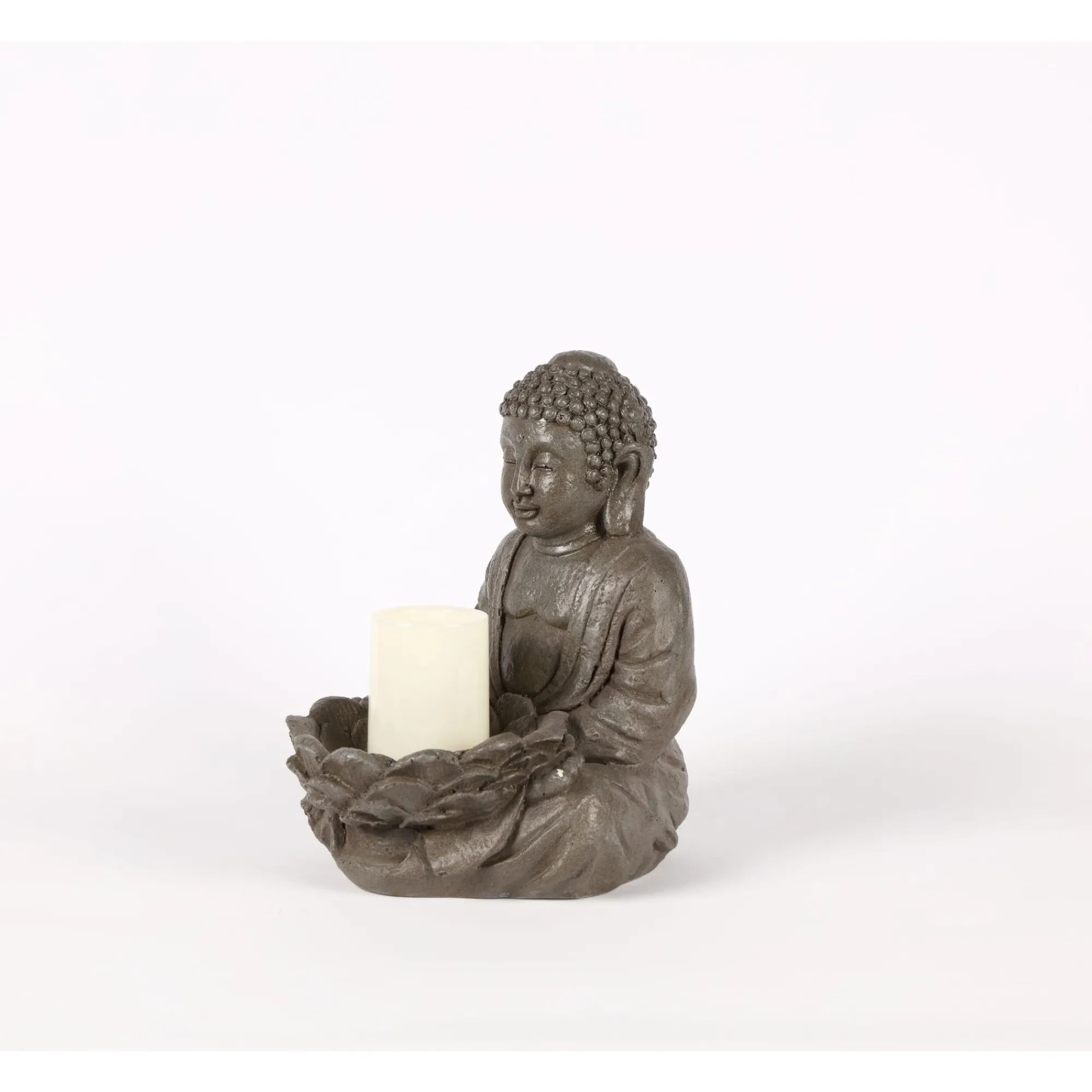 Hi-Line Gifts Finials-12.25" Brown And Gray Sitting Buddha Holding A Bowl Outdoor Garden Statue