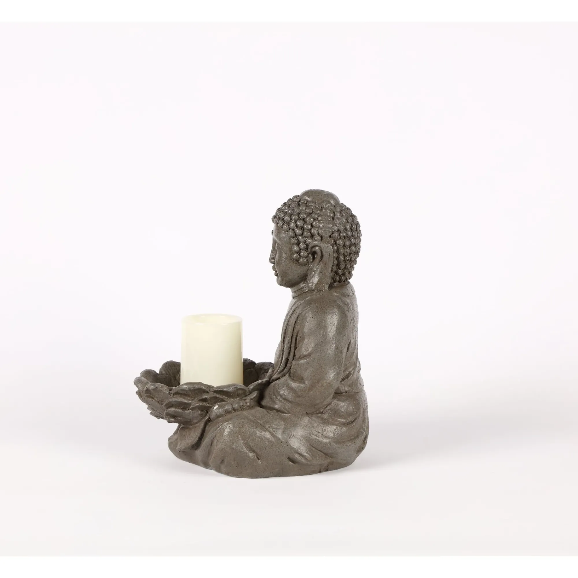 Hi-Line Gifts Finials-12.25" Brown And Gray Sitting Buddha Holding A Bowl Outdoor Garden Statue