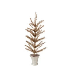 Raz Topiaries-15" Brown Artificial Christmas Tree In Glittered Silver Pot - Unlit