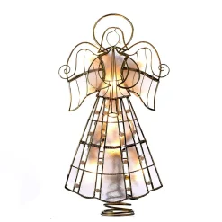 CC Christmas Decor Angels-9.75" Brown Christmas Indoor Accent Capiz Lighted Angel Tree Topper With Vines And Pearls