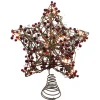 Northlight Stars-13.5" Brown Rattan With Red Berries Star Christmas Tree Topper - Clear Lights