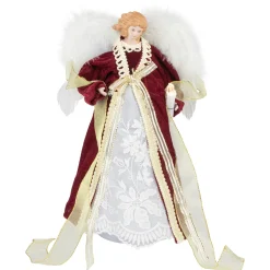Northlight Angels-14" Burgundy And White Angel With Lighted Candle Christmas Tree Topper