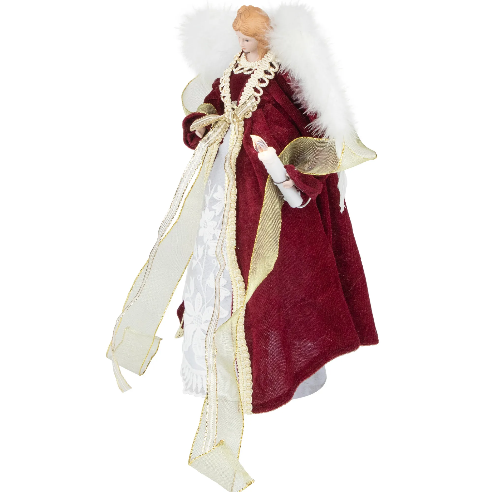 Northlight Angels-14" Burgundy And White Angel With Lighted Candle Christmas Tree Topper