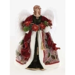 Roman Angels-16" Burgundy Red Angel With Poinsettia Christmas Tree Topper - Unlit