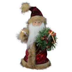 Kurt Adler Santa Claus-10" Burgundy Santa Claus With Wreath Christmas Tree Topper - Clear Lights