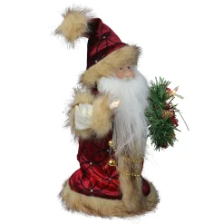 Kurt Adler Santa Claus-10" Burgundy Santa Claus With Wreath Christmas Tree Topper - Clear Lights