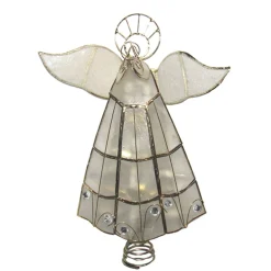 CC Christmas Decor Angels-9.75" Capiz Angel Tree Topper With Trumpet And Clear Lights - Pre-Lit