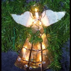 CC Christmas Decor Angels-9.75" Capiz Angel Tree Topper With Trumpet And Clear Lights - Pre-Lit
