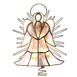 CC Christmas Decor Angels-10" Capiz Gold Trimmed Angel With Twisted Sunburst Christmas Tree Topper