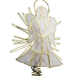 CC Christmas Decor Angels-10" Capiz Gold Trimmed Angel With Twisted Sunburst Christmas Tree Topper