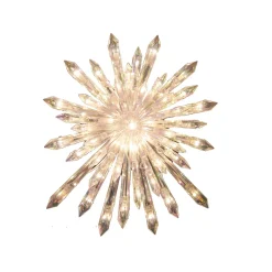 CC Christmas Decor Snowflake-11.25" Clear Incandescent Crystal Snowflake Lighted Tree Topper With Green Wire