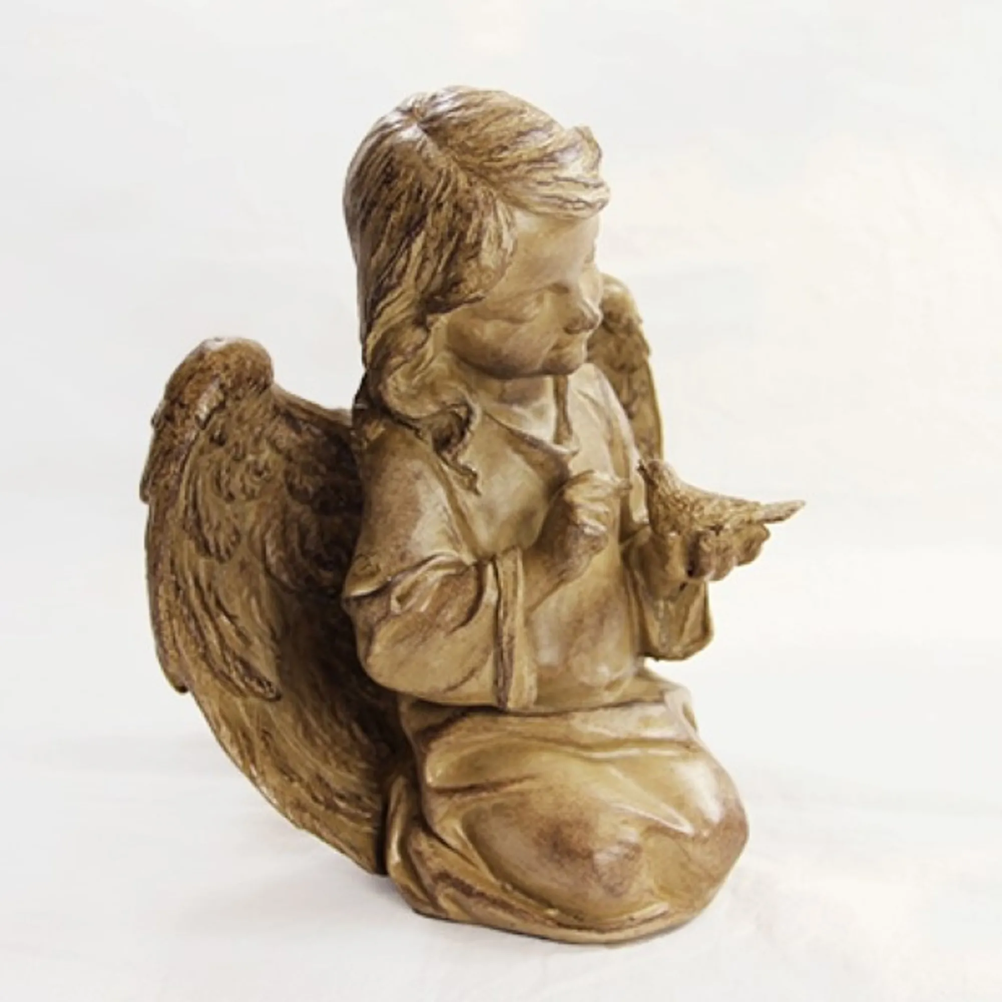 CC Outdoor Living Finials-8" Cocoa Colored Religious Outdoor Garden Angel With Bird Figure