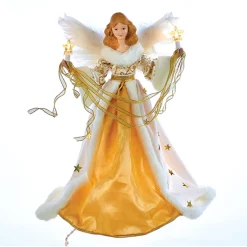 CC Christmas Decor Angels-16" Cream And Gold Colored Decorative Christmas Indoor Accent Lighted Angel Tree Topper