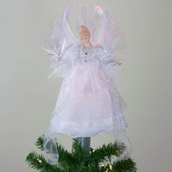 Kurt Adler Angels-15" Deluxe White Fiber Optic Floral Angel Christmas Tree Topper