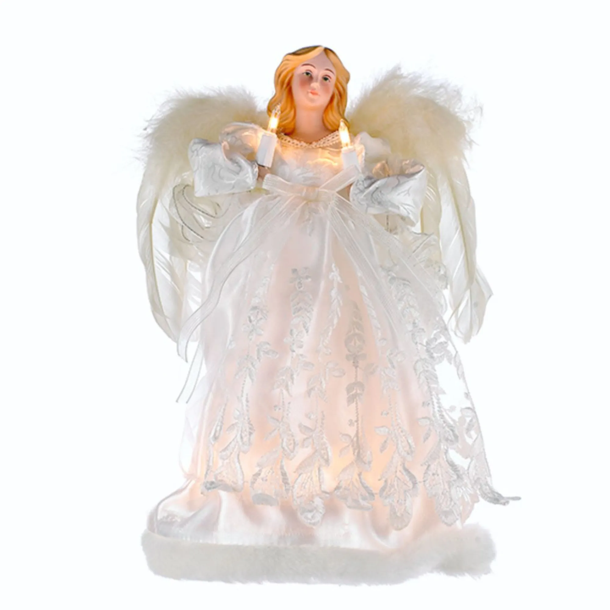 KSA Angels-12" Divine Ivory Lighted Angel Christmas Tree Topper, Clear Lights