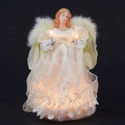 KSA Angels-12" Divine Ivory Lighted Angel Christmas Tree Topper, Clear Lights