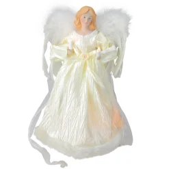 Kurt Adler Angels-12" Elegant Ivory Lighted Angel Christmas Tree Topper - Clear Lights - 31738810