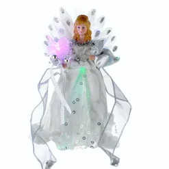 KSA Angels-12" Elegant Silver And White Led Light Fiber Optic Angel Christmas Tree Topper