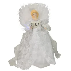 Kurt Adler Angels-12" Elegant White And Silver Led Light Fiber Optic Angel Christmas Tree Topper