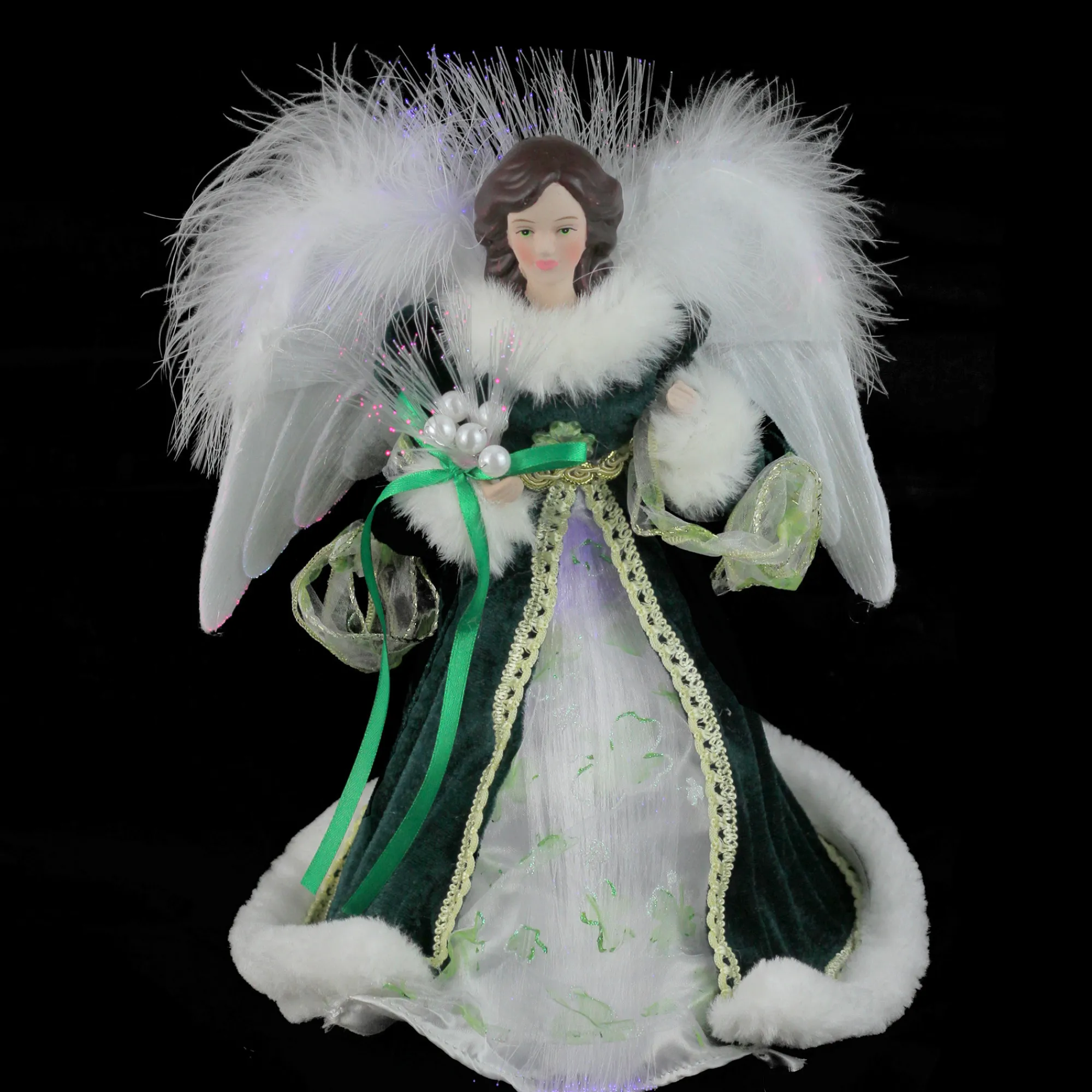 Kurt Adler Angels-12" Fiber Optic Luck Of The Irish Angel In Shamrock Dress Christmas Tree Topper