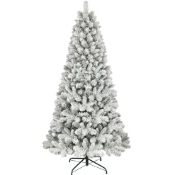 CC Christmas Decor Unlit-7.5' Flocked Virginia Pine Artificial Christmas Tree With Stand, Unlit