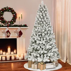 CC Christmas Decor Unlit-7.5' Flocked Virginia Pine Artificial Christmas Tree With Stand, Unlit