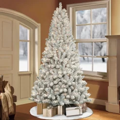 CC Christmas Decor Unlit-7.5' Flocked Virginia Pine Artificial Christmas Tree With Stand, Unlit