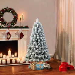 CC Christmas Decor Unlit-4.5' Flocked Virginia Pine Artificial Christmas Tree With Stand, Unlit