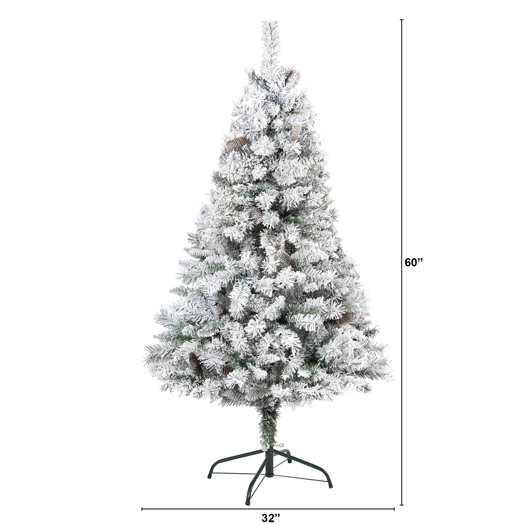 Nearly Natural Unlit-5' Flocked With White Pinecones Artificial Christmas Tree, Unlit