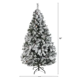 Nearly Natural Unlit-6' Flocked With White Pinecones Artificial Christmas Tree, Unlit