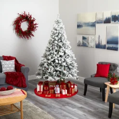 Nearly Natural Unlit-7' Flocked With White Pinecones Artificial Christmas Tree, Unlit