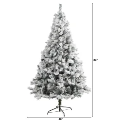 Nearly Natural Unlit-7' Flocked With White Pinecones Artificial Christmas Tree, Unlit