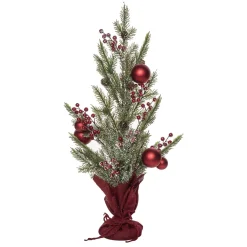 Contemporary Home Living Unlit-28" Frosted Ornaments And Berry Artificial Christmas Tree With Burlap Base