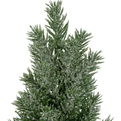 Northlight Unlit-12" Frosted Upswept Mini Christmas Tree With Red Tin Base And Burlap Bow - Unlit