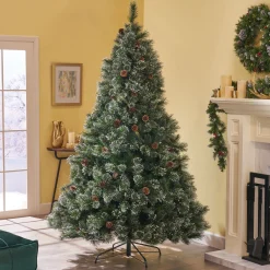 Contemporary Home Living Unlit-7' Full Cashmere Pine Artificial Christmas Tree With Snowy Branches And Pinecones - Unlit
