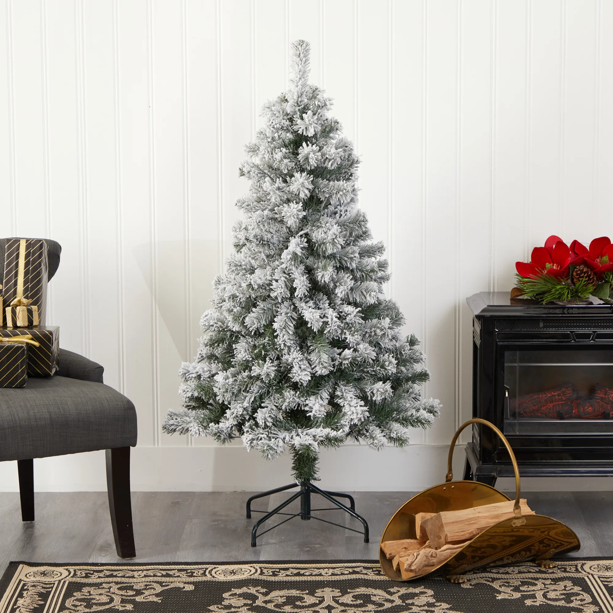 Nearly Natural Unlit-4' Full Flocked West Virginia Fir Artificial Christmas Tree, Unlit
