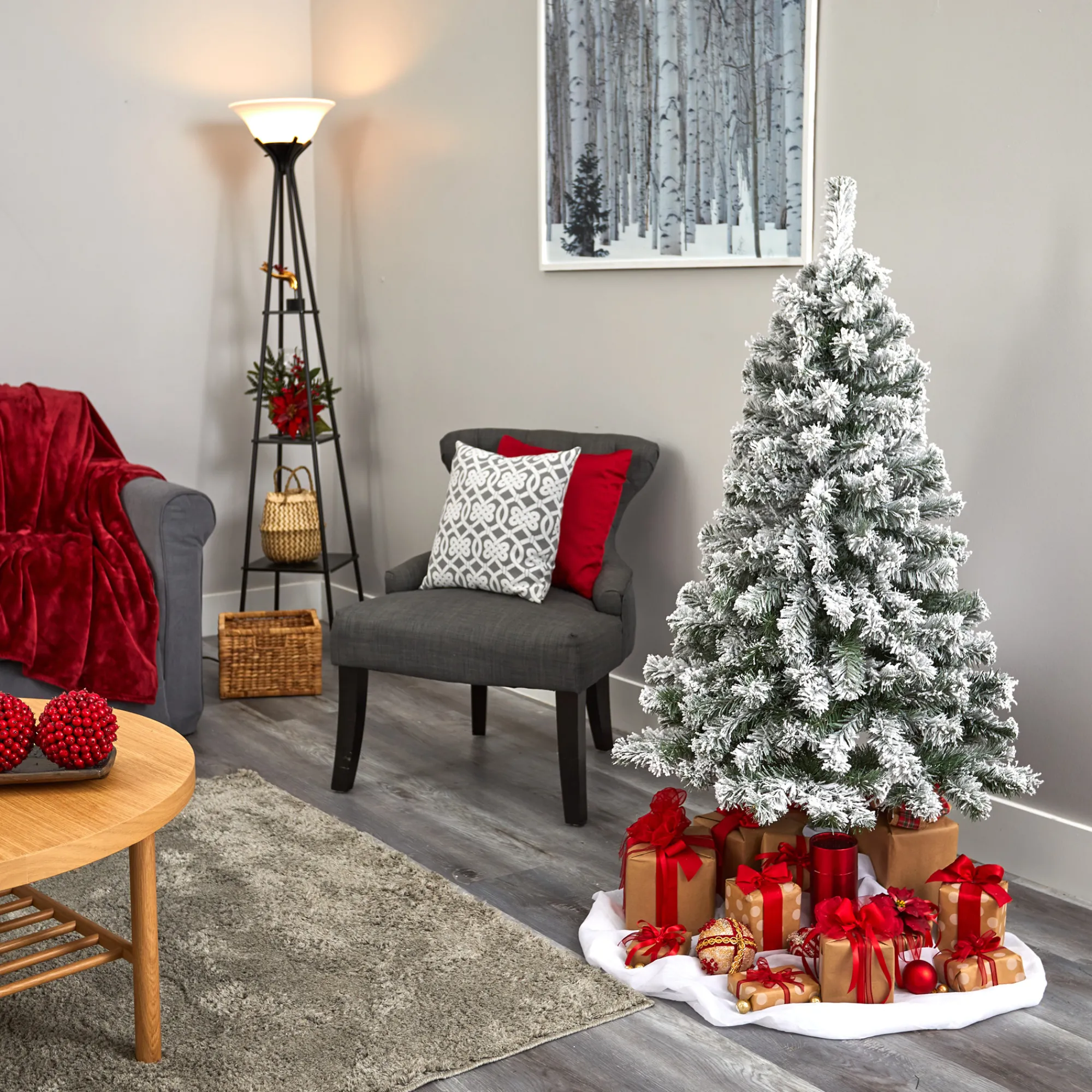 Nearly Natural Unlit-4' Full Flocked West Virginia Fir Artificial Christmas Tree, Unlit
