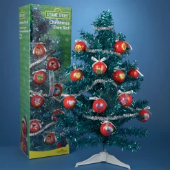 Kurt Adler Unlit-2' Fully Decorated Sesame Street Teal Blue Tinsel Artificial Christmas Tree - Unlit