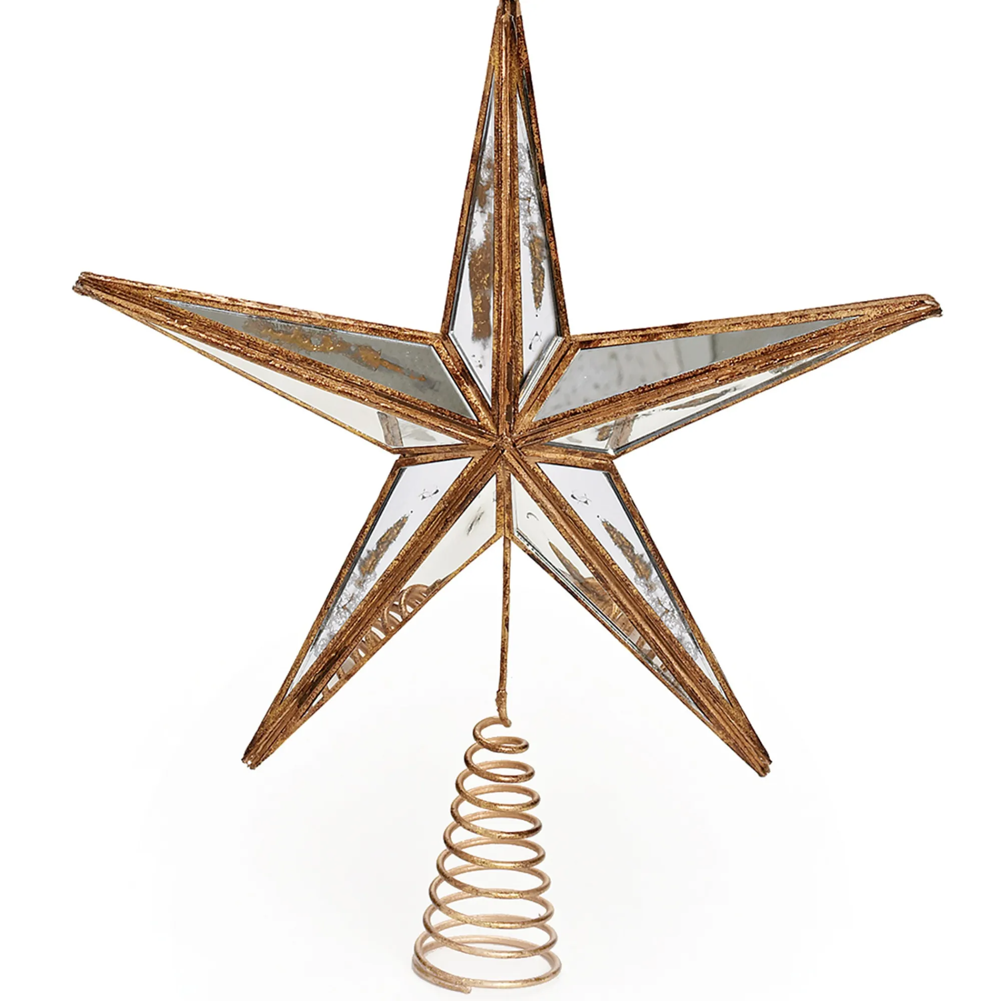 Roman Stars-14" Gilded White Christmas Gold Mirrored Star Tree Topper - Unlit