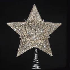 KSA Stars-13" Glittered And Jeweled Platinum Star Christmas Tree Topper - Unlit