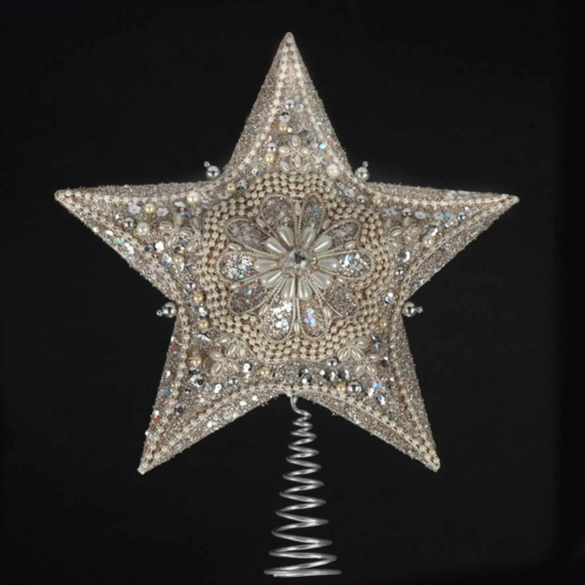 KSA Stars-13" Glittered And Jeweled Platinum Star Christmas Tree Topper - Unlit