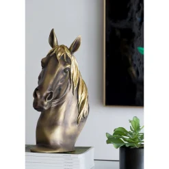 A&B Home Finials-14.75" Gold And Black Metallic Vintage Horse Figurine Statue